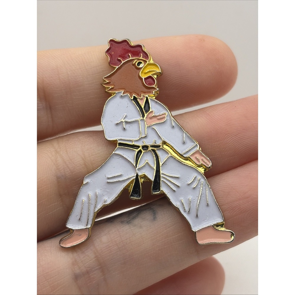 Man In Rooster Chicken Head Costume Karate Gi Martial Arts Lapel Hat Pin